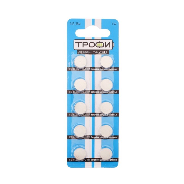 Батарейка алкалиновая "Трофи" Alkaline Cell, G12 (386, LR1142, LR43)-10BL,1.5В,блистер,10 шт. - фото 51387011 Батарейка алкалиновая "Трофи" Alkaline Cell, G12 (386, LR1142, LR43)-10BL,1.5В,блистер,10 шт. - фото 51387011