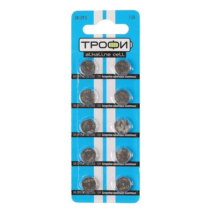 Батарейка алкалиновая "Трофи" Alkaline Cell, G8 (391, LR1120, LR55)-10BL, 1.5В,блистер,10 шт. - фото 51387025 Батарейка алкалиновая "Трофи" Alkaline Cell, G8 (391, LR1120, LR55)-10BL, 1.5В,блистер,10 шт. - фото 51387025