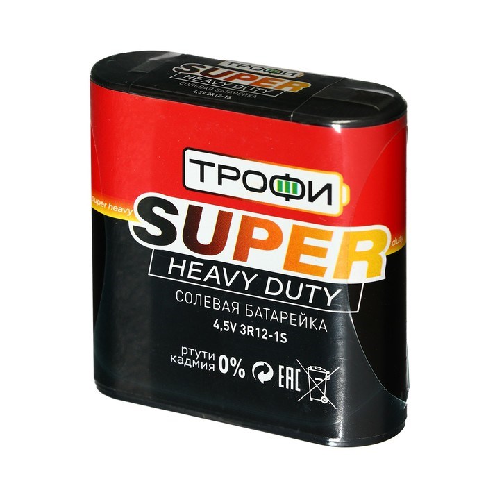 Батарейка солевая "Трофи" Super Heavy Duty, 3R12-1S, 4.5В, спайка, 1 шт. - фото 51387036 Батарейка солевая "Трофи" Super Heavy Duty, 3R12-1S, 4.5В, спайка, 1 шт. - фото 51387036