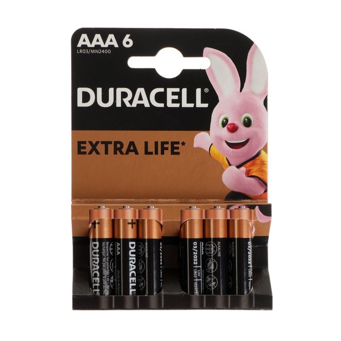 Батарейка алкалиновая Duracell Basic, AAA, LR03-6BL, 1.5В, блистер, 6 шт. - фото 51387083 Батарейка алкалиновая Duracell Basic, AAA, LR03-6BL, 1.5В, блистер, 6 шт. - фото 51387083
