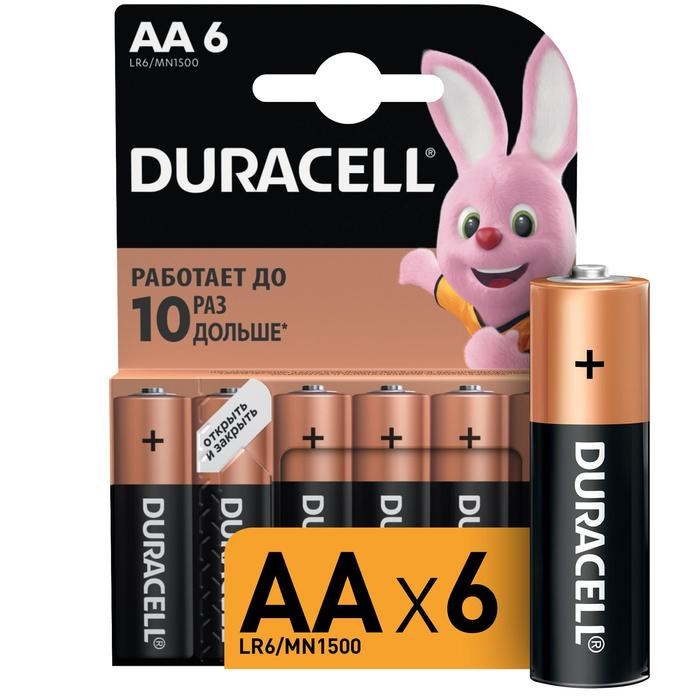 Батарейка алкалиновая Duracell Basic, AA, LR6-6BL, 1.5В, блистер, 6 шт. - фото 51387085 Батарейка алкалиновая Duracell Basic, AA, LR6-6BL, 1.5В, блистер, 6 шт. - фото 51387085