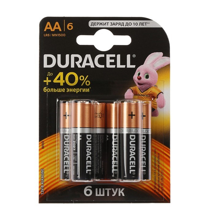 Батарейка алкалиновая Duracell Basic, AA, LR6-6BL, 1.5В, блистер, 6 шт. - фото 51387087 Батарейка алкалиновая Duracell Basic, AA, LR6-6BL, 1.5В, блистер, 6 шт. - фото 51387087