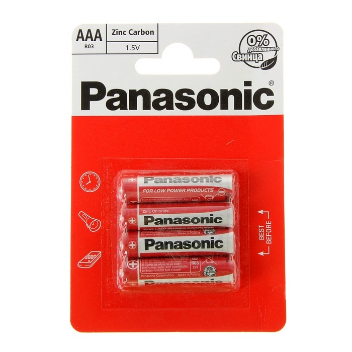 Батарейка солевая Panasonic Zinc Carbon, AAA, R03-4BL, 1.5В, блистер, 4 шт. - фото 51387111 Батарейка солевая Panasonic Zinc Carbon, AAA, R03-4BL, 1.5В, блистер, 4 шт. - фото 51387111