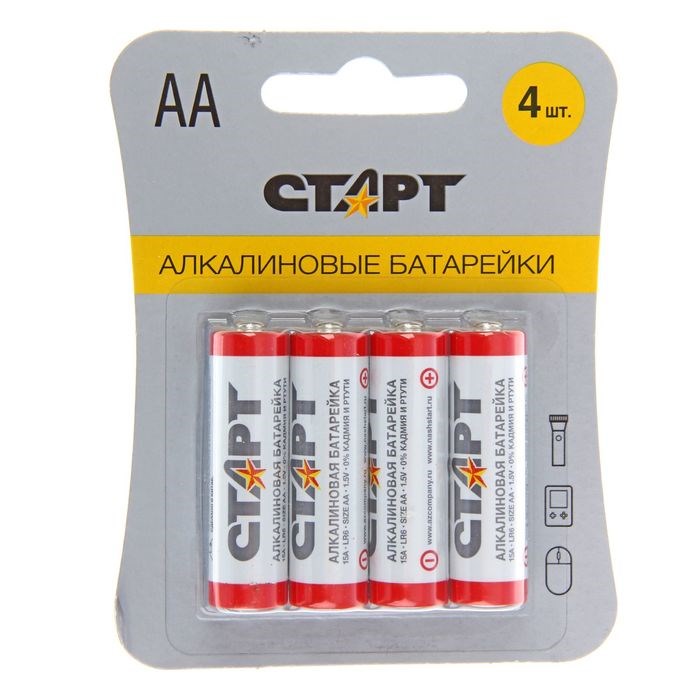 Батарейка алкалиновая "Старт", AA, LR6-4BL, 1.5В, блистер, 4 шт. - фото 51387200 Батарейка алкалиновая "Старт", AA, LR6-4BL, 1.5В, блистер, 4 шт. - фото 51387200