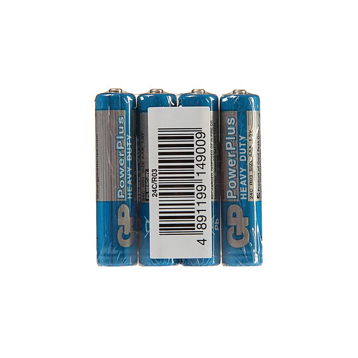 Батарейка солевая GP PowerPlus Heavy Duty, AAA, R03-4S, 1.5В, спайка, 4 шт. - фото 51387228 Батарейка солевая GP PowerPlus Heavy Duty, AAA, R03-4S, 1.5В, спайка, 4 шт. - фото 51387228