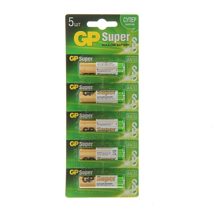 Батарейка алкалиновая GP Super, AA, LR6-5BL, 1.5В, отрывной блистер, 5 шт. - фото 51387237 Батарейка алкалиновая GP Super, AA, LR6-5BL, 1.5В, отрывной блистер, 5 шт. - фото 51387237