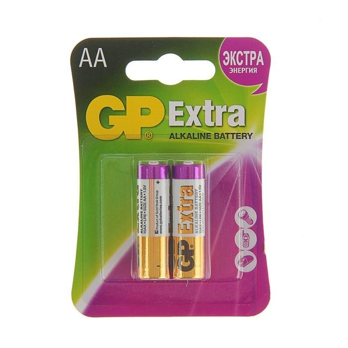 Батарейка алкалиновая GP Extra, AA, LR6-2BL, 1.5В, блистер, 2 шт. - фото 51387243 Батарейка алкалиновая GP Extra, AA, LR6-2BL, 1.5В, блистер, 2 шт. - фото 51387243
