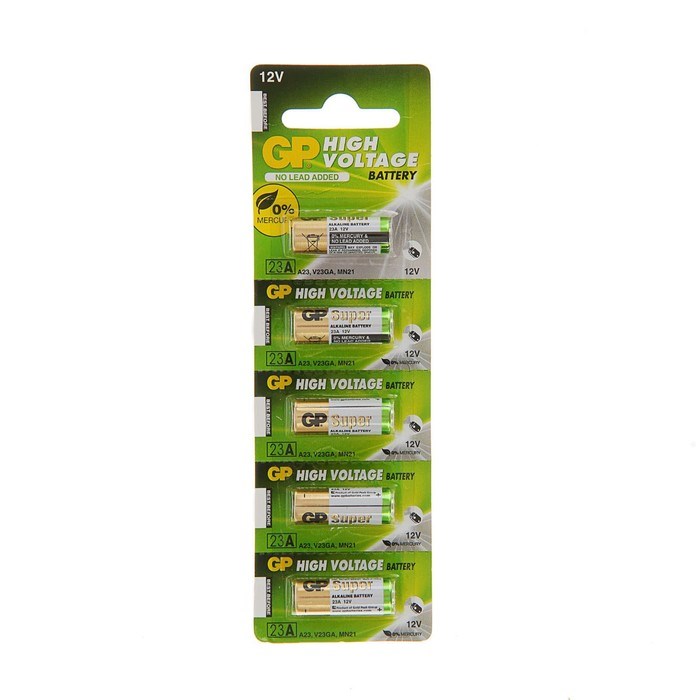 Батарейка алкалиновая GP Mercury Free, А23 (23AF, V23GA, MN21)-5BL, 12 В, блистер, 5 шт. - фото 51387259 Батарейка алкалиновая GP Mercury Free, А23 (23AF, V23GA, MN21)-5BL, 12 В, блистер, 5 шт. - фото 51387259
