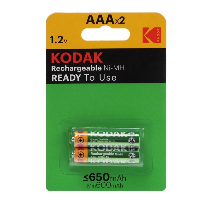 Аккумулятор Kodak, Ni-Mh, AAA, HR03-2BL, 1.2В, 650 мАч, блистер, 2 шт. - фото 51387317 Аккумулятор Kodak, Ni-Mh, AAA, HR03-2BL, 1.2В, 650 мАч, блистер, 2 шт. - фото 51387317