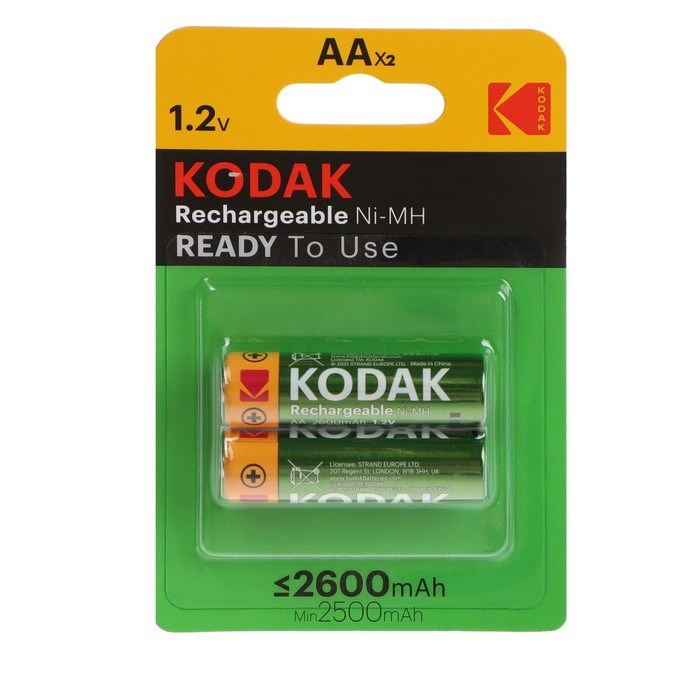 Аккумулятор Kodak, Ni-Mh, AA, HR6-2BL, 1.2В, 2600 мАч, блистер, 2 шт. - фото 51387319 Аккумулятор Kodak, Ni-Mh, AA, HR6-2BL, 1.2В, 2600 мАч, блистер, 2 шт. - фото 51387319