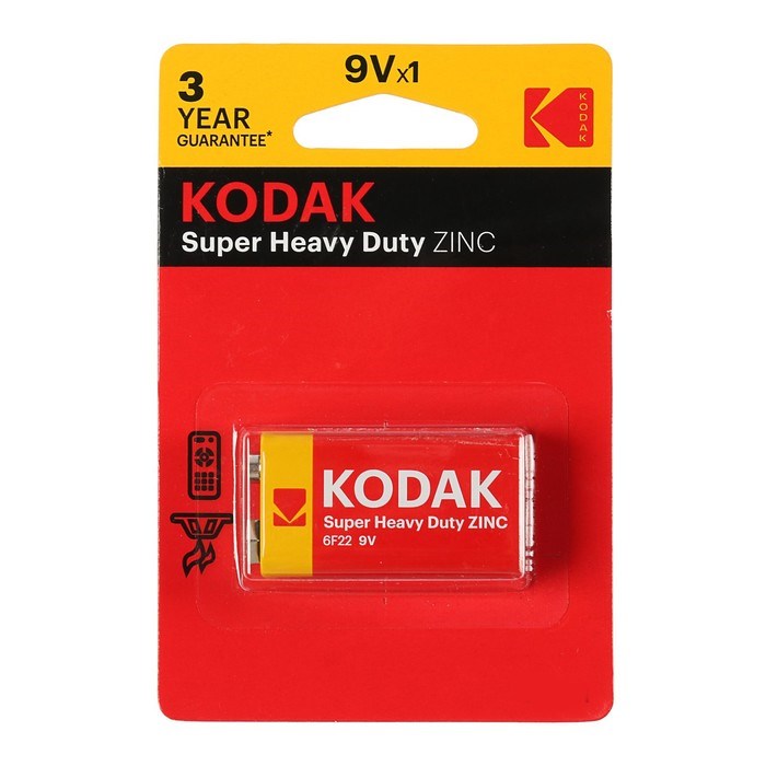 Батарейка солевая Kodak Extra Heavy Duty, 6F22-1BL, 9В, крона, блистер, 1 шт. - фото 51387321 Батарейка солевая Kodak Extra Heavy Duty, 6F22-1BL, 9В, крона, блистер, 1 шт. - фото 51387321