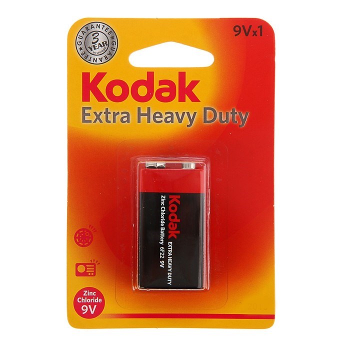 Батарейка солевая Kodak Extra Heavy Duty, 6F22-1BL, 9В, крона, блистер, 1 шт. - фото 51387324 Батарейка солевая Kodak Extra Heavy Duty, 6F22-1BL, 9В, крона, блистер, 1 шт. - фото 51387324
