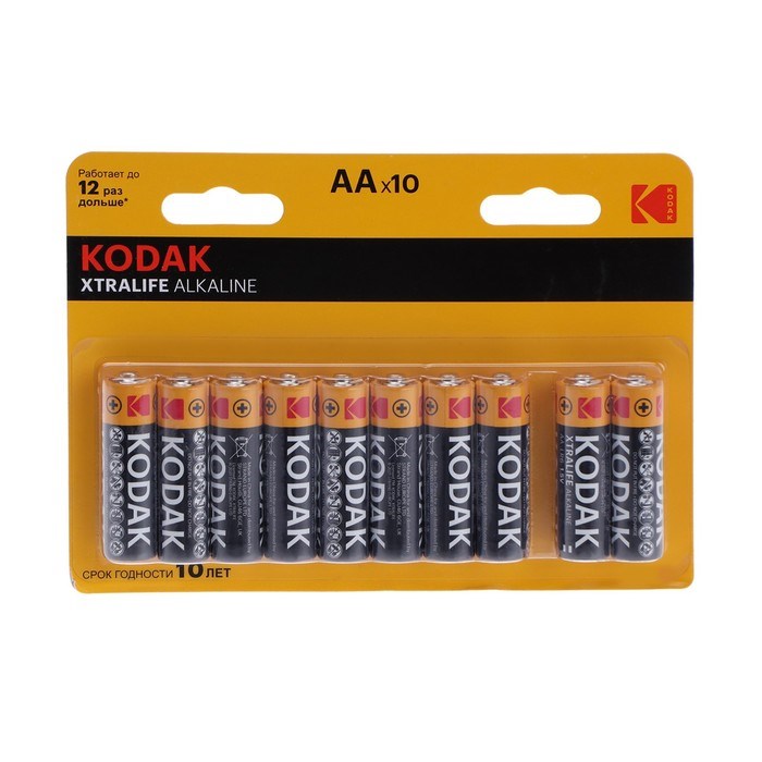 Батарейка алкалиновая Kodak XtraLife, AA, LR6-10BL, 1.5В, спайка, 10 шт. - фото 51387330 Батарейка алкалиновая Kodak XtraLife, AA, LR6-10BL, 1.5В, спайка, 10 шт. - фото 51387330