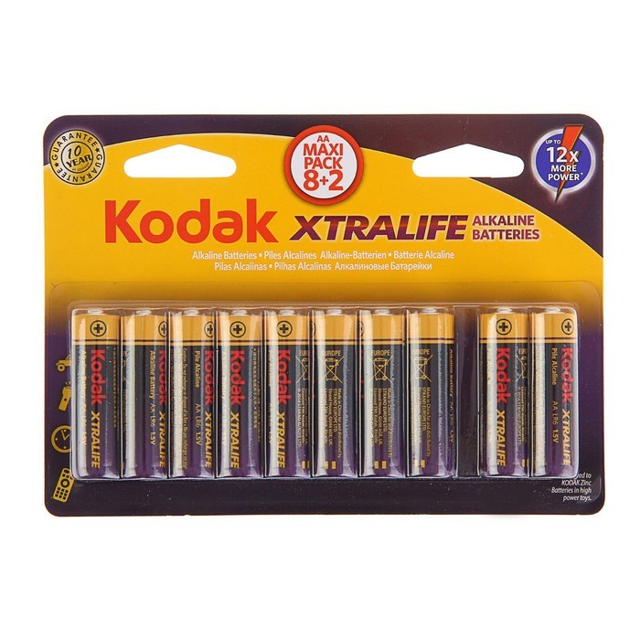 Батарейка алкалиновая Kodak XtraLife, AA, LR6-10BL, 1.5В, спайка, 10 шт. - фото 51387333 Батарейка алкалиновая Kodak XtraLife, AA, LR6-10BL, 1.5В, спайка, 10 шт. - фото 51387333