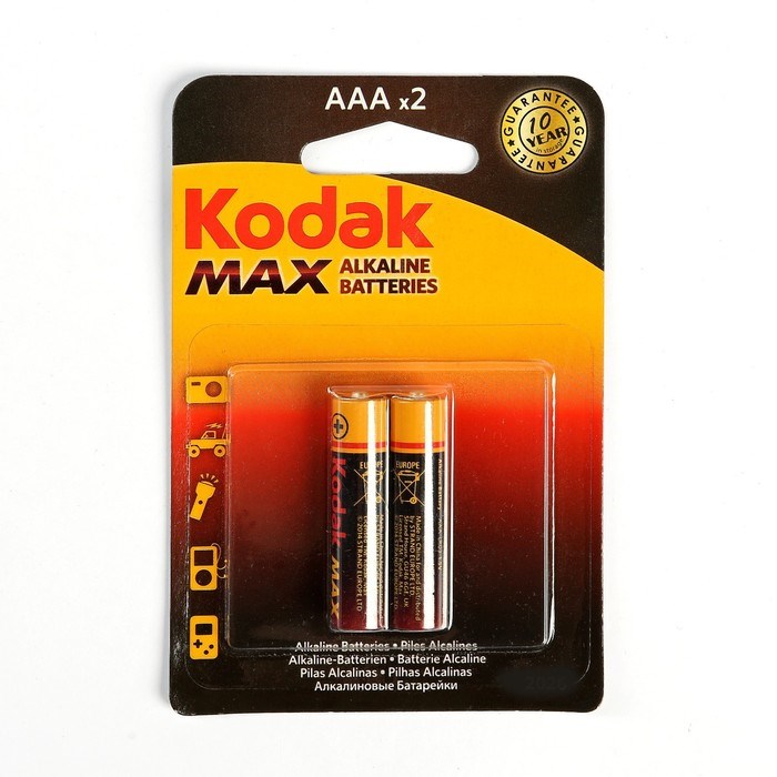 Батарейка алкалиновая Kodak Max, AAA, LR03-2BL, 1.5В, блистер, 2 шт. - фото 51387340 Батарейка алкалиновая Kodak Max, AAA, LR03-2BL, 1.5В, блистер, 2 шт. - фото 51387340