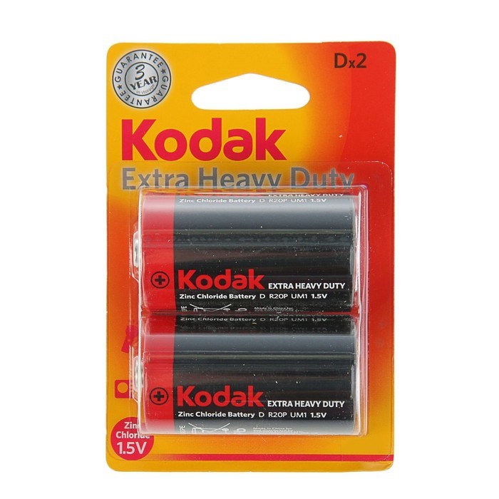 Батарейка солевая Kodak Super Heavy Duty, D, R20-2BL, 1.5В, блистер, 2 шт. - фото 51387566 Батарейка солевая Kodak Super Heavy Duty, D, R20-2BL, 1.5В, блистер, 2 шт. - фото 51387566