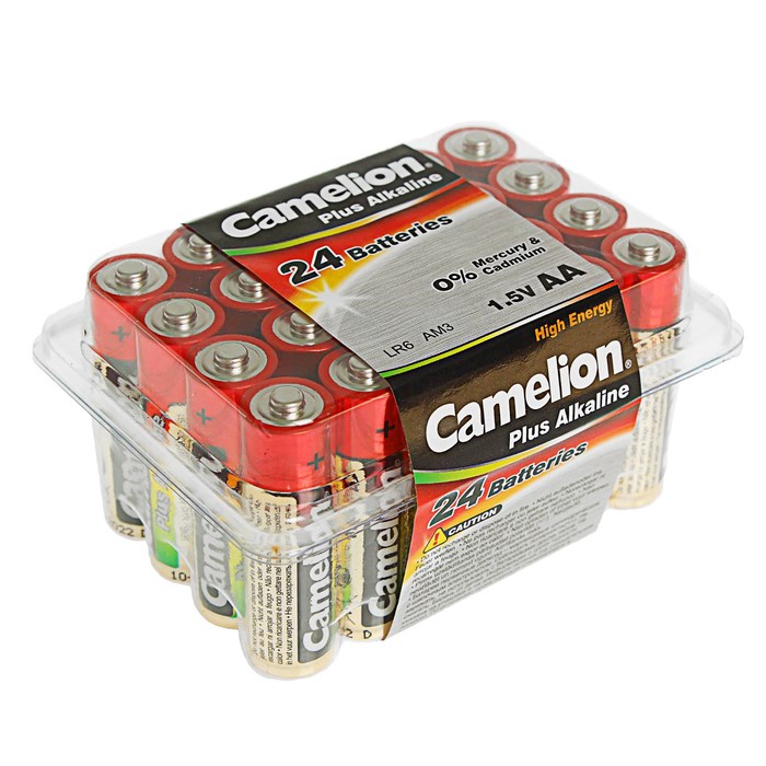 Батарейка алкалиновая Camelion Plus Alkaline, AA, LR6-24BOX (LR6-PB24), 1.5В, набор 24 шт. - фото 51387612 Батарейка алкалиновая Camelion Plus Alkaline, AA, LR6-24BOX (LR6-PB24), 1.5В, набор 24 шт. - фото 51387612