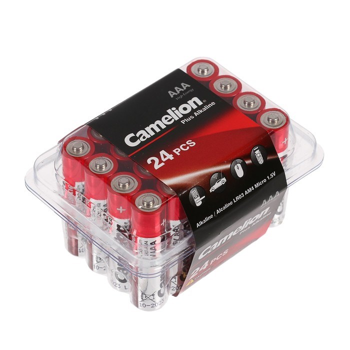 Батарейка алкалиновая Camelion Plus Alkaline, AAA, LR03-24BOX (LR03-PB24), 1.5В, набор 24 шт. - фото 51387614 Батарейка алкалиновая Camelion Plus Alkaline, AAA, LR03-24BOX (LR03-PB24), 1.5В, набор 24 шт. - фото 51387614