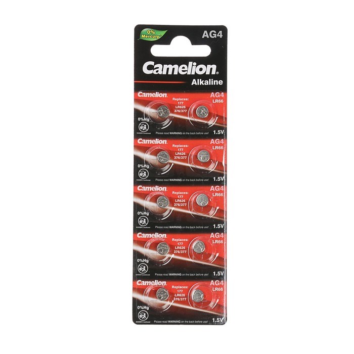 Батарейка алкалиновая Camelion Mercury Free, AG4 (377, LR626)-10BL, 1.5В, блистер, 10 шт. - фото 51387617 Батарейка алкалиновая Camelion Mercury Free, AG4 (377, LR626)-10BL, 1.5В, блистер, 10 шт. - фото 51387617