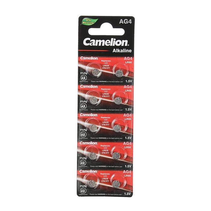 Батарейка алкалиновая Camelion Mercury Free, AG4 (377, LR626)-10BL, 1.5В, блистер, 10 шт. - фото 51387619 Батарейка алкалиновая Camelion Mercury Free, AG4 (377, LR626)-10BL, 1.5В, блистер, 10 шт. - фото 51387619