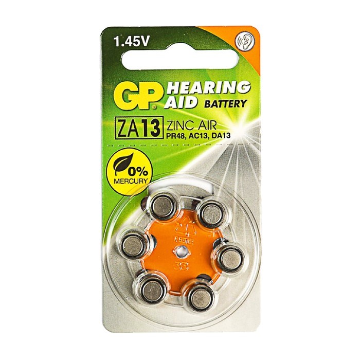 Батарейка цинковая GP, ZA13 (PR48)-6BL, для слуховых аппаратов, 1.45В, блистер, 6 шт. - фото 51387813 Батарейка цинковая GP, ZA13 (PR48)-6BL, для слуховых аппаратов, 1.45В, блистер, 6 шт. - фото 51387813