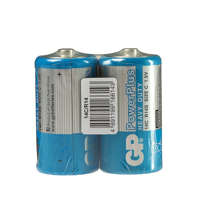 Батарейка солевая GP PowerPlus Heavy Duty, C, R14-2S, 1.5В, спайка, 2 шт. - фото 51387822 Батарейка солевая GP PowerPlus Heavy Duty, C, R14-2S, 1.5В, спайка, 2 шт. - фото 51387822