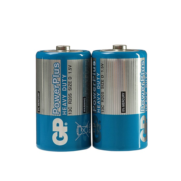 Батарейка солевая GP PowerPlus Heavy Duty, D, R20-2S, 1.5В, спайка, 2 шт. - фото 51387823 Батарейка солевая GP PowerPlus Heavy Duty, D, R20-2S, 1.5В, спайка, 2 шт. - фото 51387823