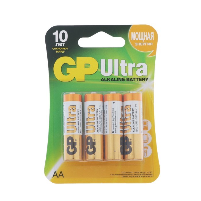 Батарейка алкалиновая GP Ultra, AA, LR6-4BL, 1.5В, блистер, 4 шт. - фото 51387828 Батарейка алкалиновая GP Ultra, AA, LR6-4BL, 1.5В, блистер, 4 шт. - фото 51387828