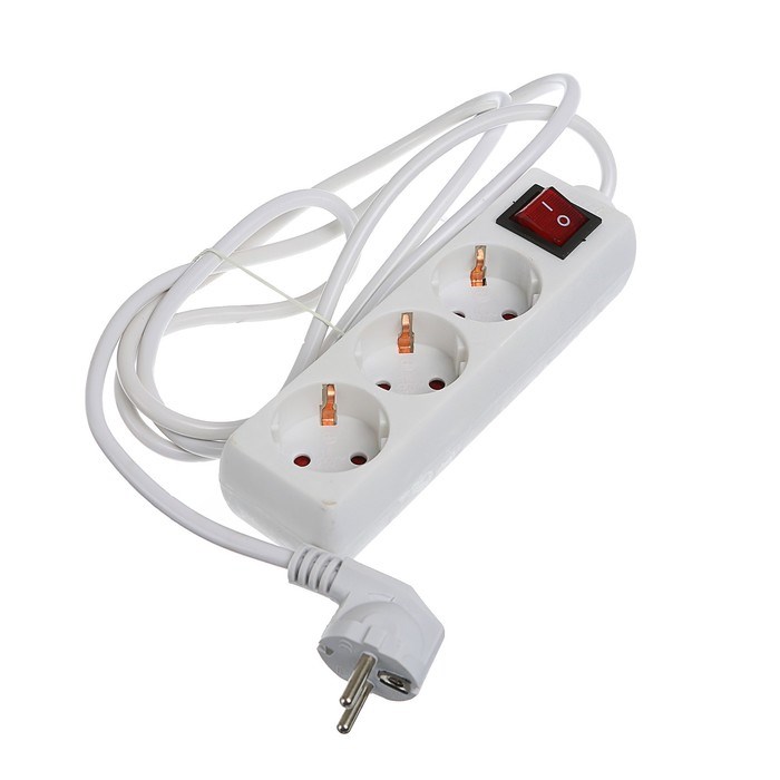 Удлинитель Luazon Lighting, 3 розетки, 1.8 м, 10 А, 2200 Вт, 3×1.5 мм2, с заземлением, с выключателем, белый - фото 51388096 Удлинитель Luazon Lighting, 3 розетки, 1.8 м, 10 А, 2200 Вт, 3×1.5 мм2, с заземлением, с выключателем, белый - фото 51388096