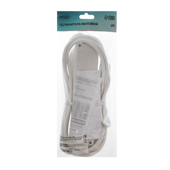 Удлинитель Luazon Lighting, 4 розетки, 5 м, 6 А, 1300 Вт, 3х0.75 мм2, с з/к, с выкл., Б - фото 51388114 Удлинитель Luazon Lighting, 4 розетки, 5 м, 6 А, 1300 Вт, 3х0.75 мм2, с з/к, с выкл., Б - фото 51388114