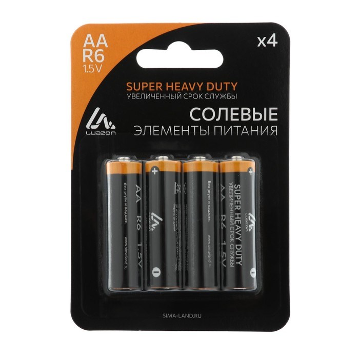 Батарейка солевая Luazon Super Heavy Duty, AA, R6, блистер, 4 штуки - фото 51388178 Батарейка солевая Luazon Super Heavy Duty, AA, R6, блистер, 4 штуки - фото 51388178