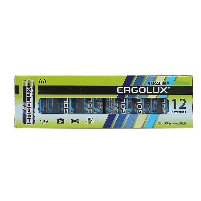 Батарейка алкалиновая Ergolux, AA, LR6-12BOX (LR6 BP-12), 1.5В, набор 12 шт. - фото 51388293 Батарейка алкалиновая Ergolux, AA, LR6-12BOX (LR6 BP-12), 1.5В, набор 12 шт. - фото 51388293