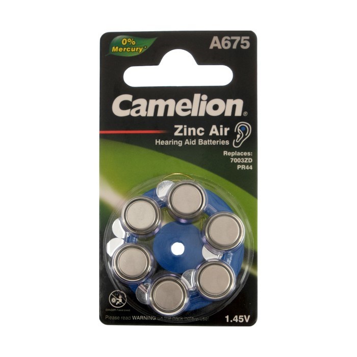 Батарейка цинковая Camelion, A675 (PR44)-6BL, для слуховых аппаратов, 1.45В, блистер, 6 шт. - фото 51388297 Батарейка цинковая Camelion, A675 (PR44)-6BL, для слуховых аппаратов, 1.45В, блистер, 6 шт. - фото 51388297