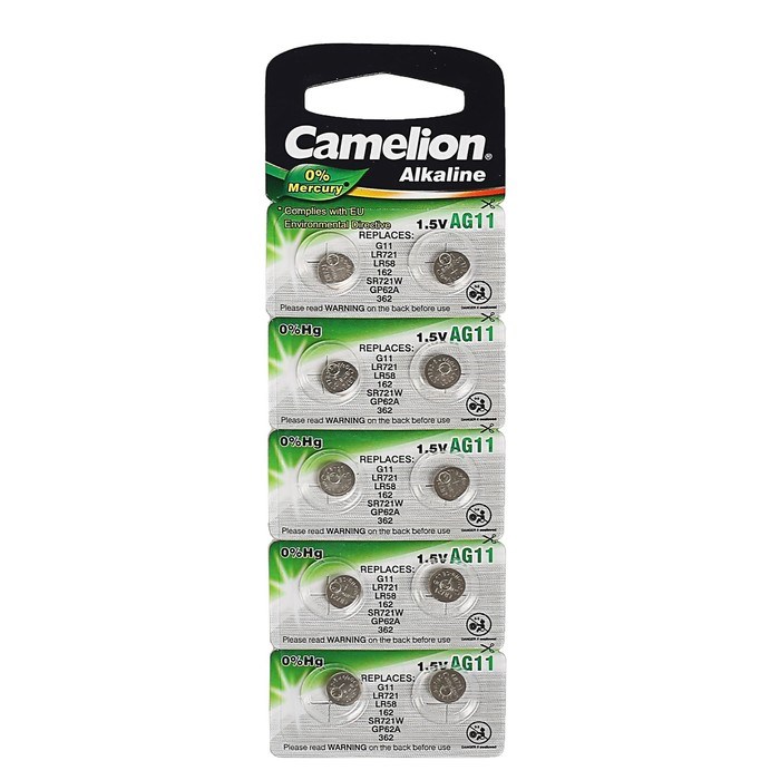 Батарейка алкалиновая Camelion Mercury Free, AG11 (362, LR721)-10BL, 1.5В, блистер, 10 шт. - фото 51388307 Батарейка алкалиновая Camelion Mercury Free, AG11 (362, LR721)-10BL, 1.5В, блистер, 10 шт. - фото 51388307
