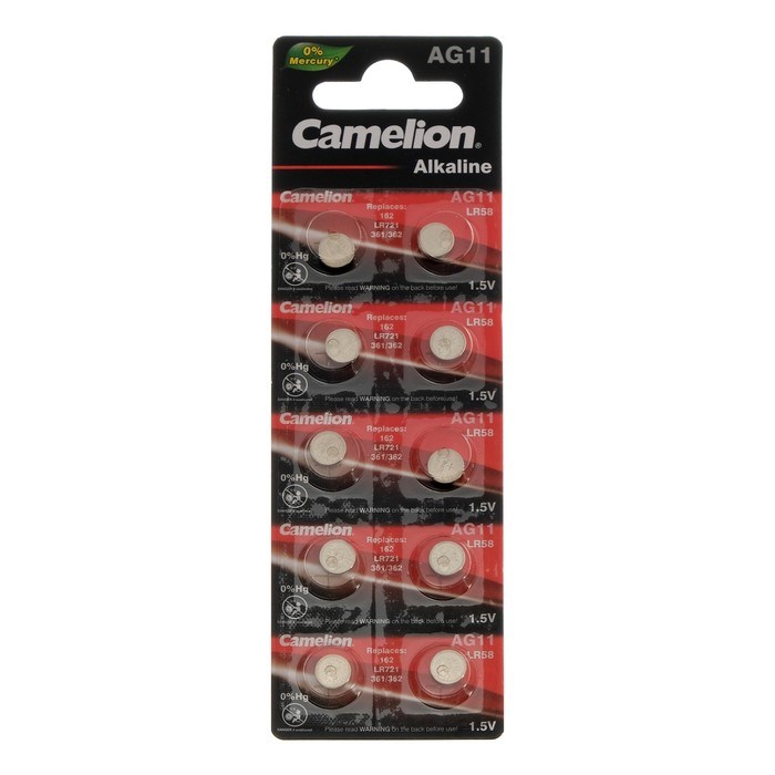 Батарейка алкалиновая Camelion Mercury Free, AG11 (362, LR721)-10BL, 1.5В, блистер, 10 шт. - фото 51388309 Батарейка алкалиновая Camelion Mercury Free, AG11 (362, LR721)-10BL, 1.5В, блистер, 10 шт. - фото 51388309