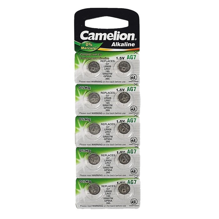 Батарейка алкалиновая Camelion Mercury Free, AG7 (395, LR926)-10BL, 1.5В, блистер, 10 шт. - фото 51388311 Батарейка алкалиновая Camelion Mercury Free, AG7 (395, LR926)-10BL, 1.5В, блистер, 10 шт. - фото 51388311