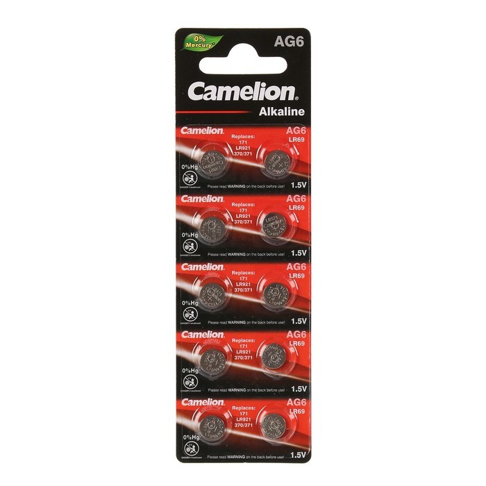 Батарейка алкалиновая Camelion Mercury Free, AG6 (371, LR921)-10BL, 1.5В, блистер, 10 шт. - фото 51388315 Батарейка алкалиновая Camelion Mercury Free, AG6 (371, LR921)-10BL, 1.5В, блистер, 10 шт. - фото 51388315
