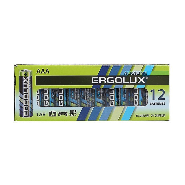Батарейка алкалиновая Ergolux, AAA, LR03-12BOX (LR03 BP-12), 1.5В, набор 12 шт. - фото 51388319 Батарейка алкалиновая Ergolux, AAA, LR03-12BOX (LR03 BP-12), 1.5В, набор 12 шт. - фото 51388319