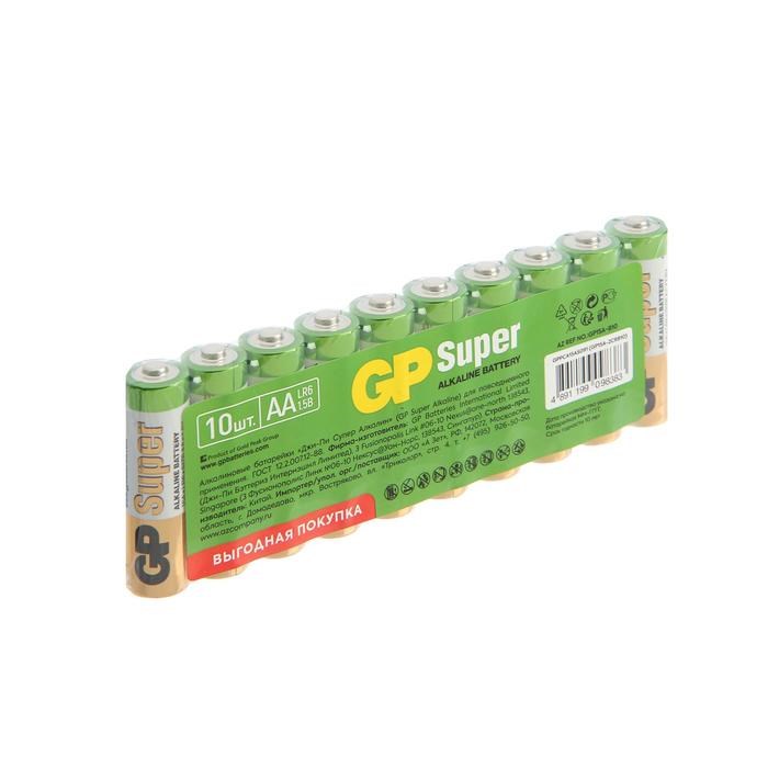 Батарейка алкалиновая GP Super, AA, LR6-10S, 1.5В, спайка, 10 шт. - фото 51388354 Батарейка алкалиновая GP Super, AA, LR6-10S, 1.5В, спайка, 10 шт. - фото 51388354