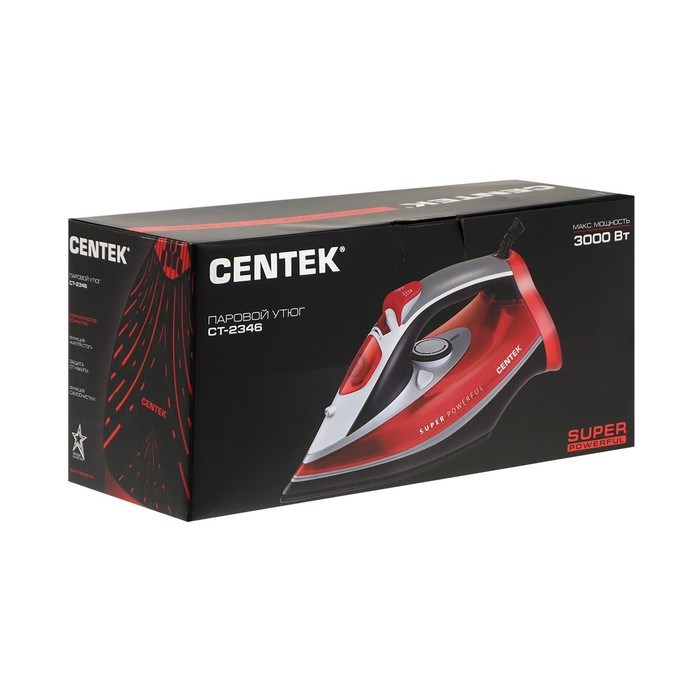 Утюг Centek CT-2346, 3000 Вт, керамическая подошва, паровой удар, самоочистка, красный - фото 51388387 Утюг Centek CT-2346, 3000 Вт, керамическая подошва, паровой удар, самоочистка, красный - фото 51388387