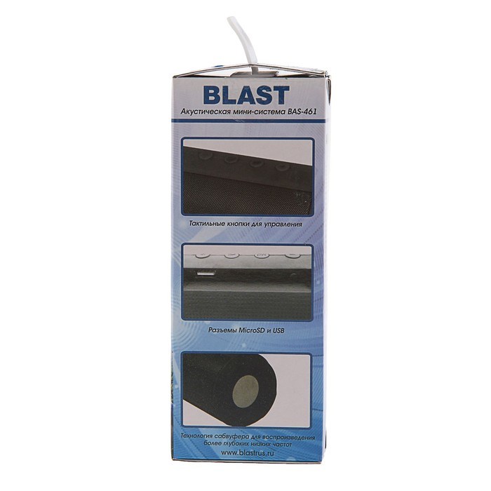 Портативная колонка Blast BAS-461, BT, 10 Вт, microSD, FM, микрофон, 1200 мАч, черная - фото 51388605 Портативная колонка Blast BAS-461, BT, 10 Вт, microSD, FM, микрофон, 1200 мАч, черная - фото 51388605