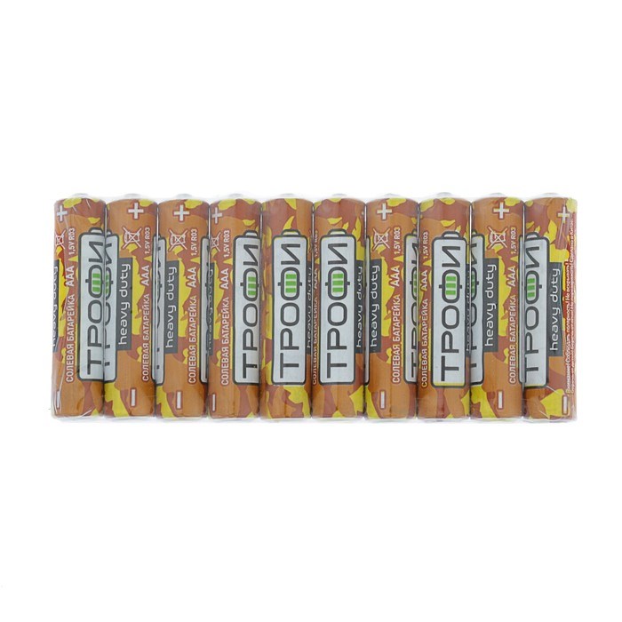 Батарейка солевая "Трофи" Heavy Duty, AAA, R03-10S, 1.5В, спайка, 10 шт. - фото 51388753 Батарейка солевая "Трофи" Heavy Duty, AAA, R03-10S, 1.5В, спайка, 10 шт. - фото 51388753