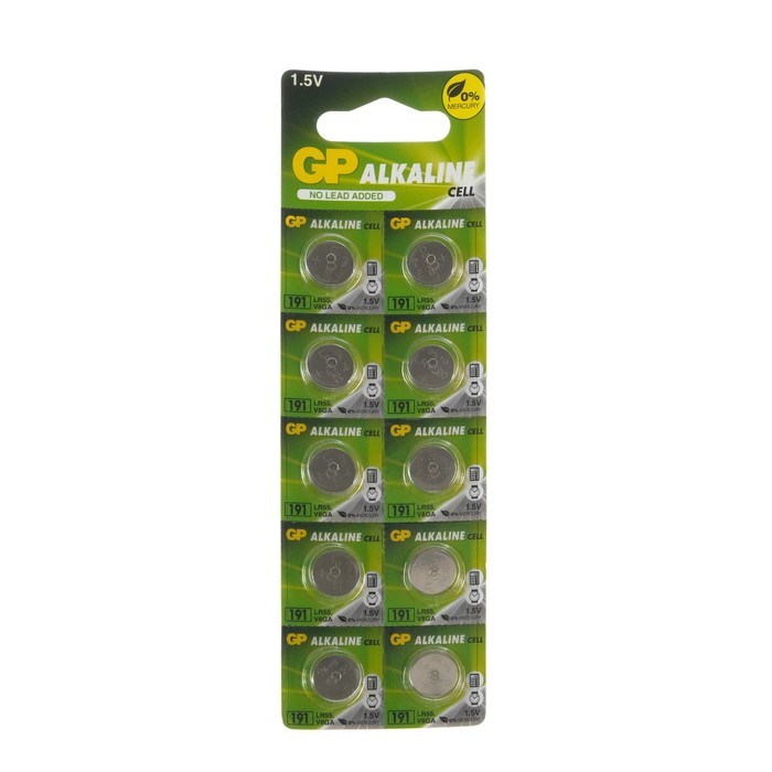 Батарейка алкалиновая GP, LR55 (G8, V8GA, LR1120, 191)-10BL, 1.5В, блистер, 10 шт. - фото 51389243 Батарейка алкалиновая GP, LR55 (G8, V8GA, LR1120, 191)-10BL, 1.5В, блистер, 10 шт. - фото 51389243