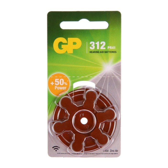 Батарейка цинковая GP, ZA312 (PR41)-6BL, для слуховых аппаратов, 1.4В, блистер, 6 шт. - фото 51389259 Батарейка цинковая GP, ZA312 (PR41)-6BL, для слуховых аппаратов, 1.4В, блистер, 6 шт. - фото 51389259