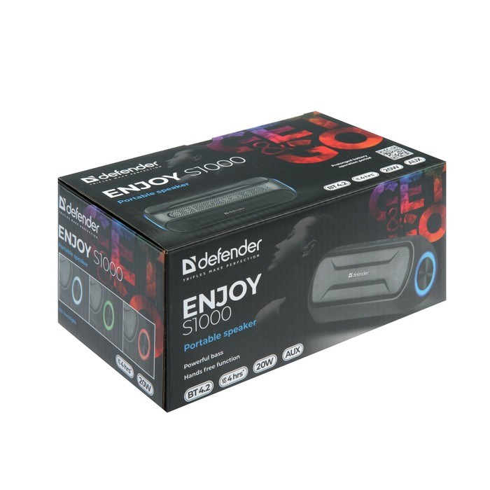Портативная колонка Defender Enjoy S1000, 20 Вт, Bluetooth 4.2, 2000 мАч, подсветка, чёрная - фото 51389326 Портативная колонка Defender Enjoy S1000, 20 Вт, Bluetooth 4.2, 2000 мАч, подсветка, чёрная - фото 51389326
