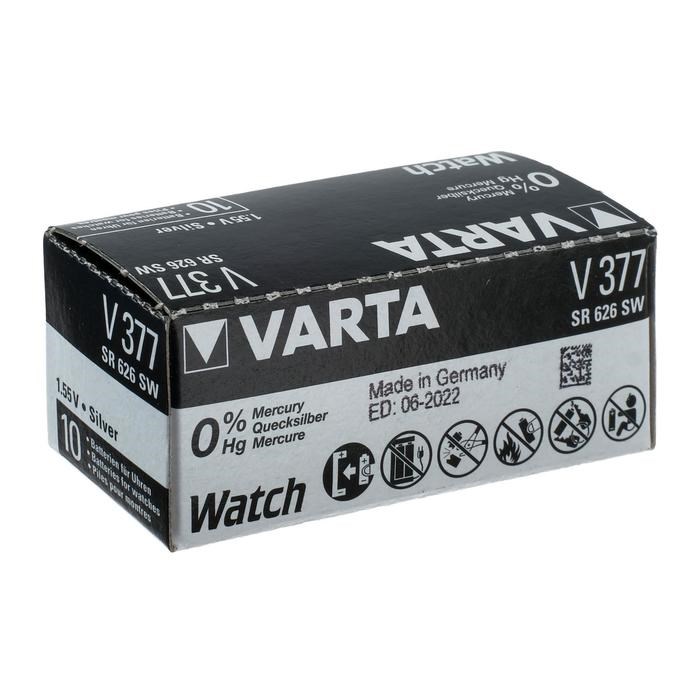 Батарейка цинковая Varta, V377 (SR626SW/SR66/G4)-1BL, 1.55В , блистер, 1 шт. - фото 51389459 Батарейка цинковая Varta, V377 (SR626SW/SR66/G4)-1BL, 1.55В , блистер, 1 шт. - фото 51389459