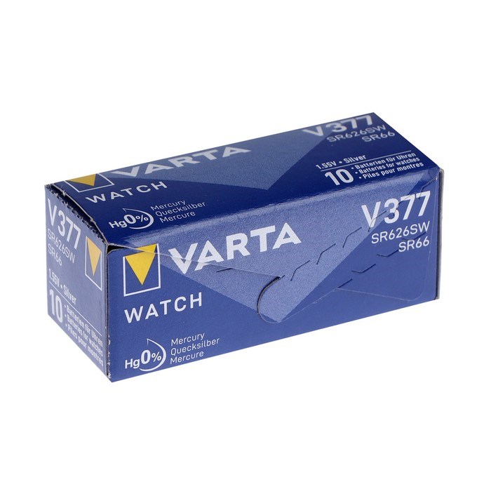 Батарейка цинковая Varta, V377 (SR626SW/SR66/G4)-1BL, 1.55В , блистер, 1 шт. - фото 51389461 Батарейка цинковая Varta, V377 (SR626SW/SR66/G4)-1BL, 1.55В , блистер, 1 шт. - фото 51389461