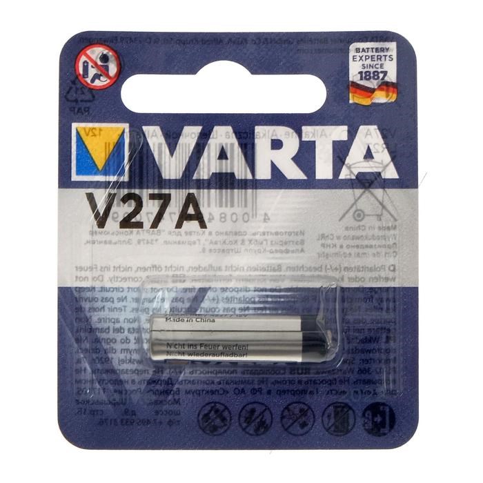 Батарейка алкалиновая Varta Professional, А27 (27A, MN27, V27A)-1BL, 12В, блистер, 1 шт. - фото 51389474 Батарейка алкалиновая Varta Professional, А27 (27A, MN27, V27A)-1BL, 12В, блистер, 1 шт. - фото 51389474