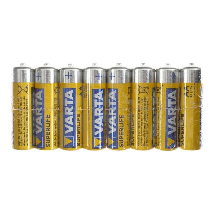 Батарейка солевая Varta SuperLife, AA, R6-8S, 1.5В, спайка, 8 шт. - фото 51389480 Батарейка солевая Varta SuperLife, AA, R6-8S, 1.5В, спайка, 8 шт. - фото 51389480