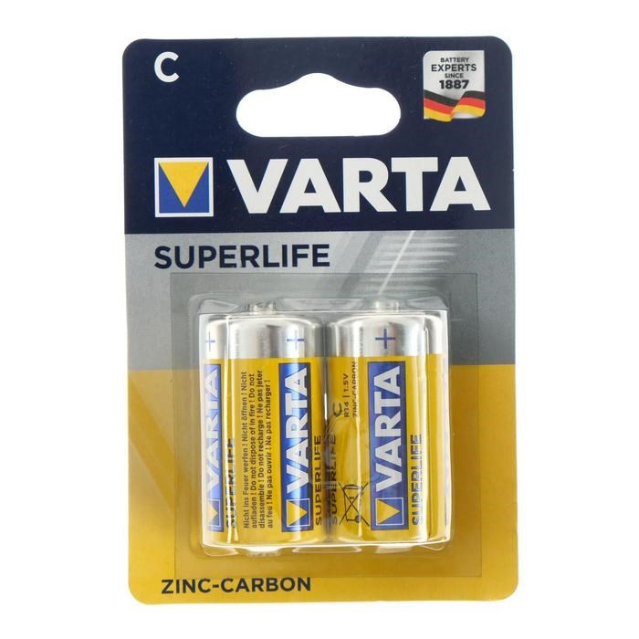 Батарейка солевая Varta SuperLife, C, R14-2BL, 1.5В, блистер, 2 шт. - фото 51389484 Батарейка солевая Varta SuperLife, C, R14-2BL, 1.5В, блистер, 2 шт. - фото 51389484